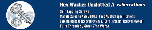 Unslotted Indented Hex Washer Self Tapping Screw Type A Serrated Full Zinc Bake