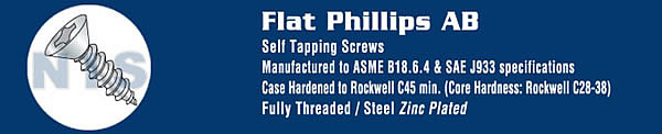 Phillips Flat Self Tapping Screw Type A B Fully Threaded Zinc And Bake