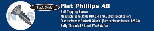 Phillips Flat Self Tapping Screw Type A B Fully Threaded Black Oxide