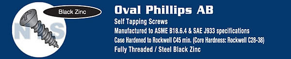 Phillips Oval Self Tapping Screw Type A B Fully Threaded Black Zinc and Bake