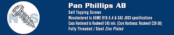 Phillips Pan Self Tapping Screw Type A B Fully Threaded Zinc And Bake