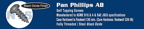 Phillips Pan Self Tapping Screw Type A B Fully Threaded Black Oxide