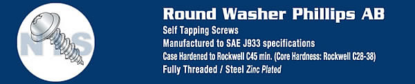 Phillips Round Washer Self Tapping Screw Type AB Fully Threaded Zinc And Bake