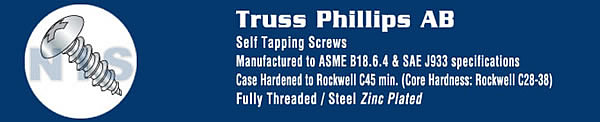 Phillips Truss Self Tapping Screw Type A B Fully Threaded Zinc And Bake