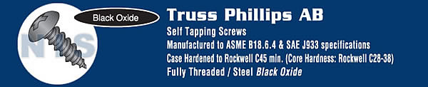 Phillips Truss Self Tapping Screw Type A B Fully Threaded Black Oxide