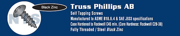 Phillips Truss Self Tapping Screw Type A B Fully Threaded Black Zinc And Bake