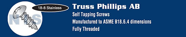 Phillips Truss Self Tapping Screw Type A B Fully Threaded 18 8 Stainless