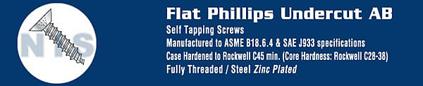 Phillips Flat Undercut Self Tapping Screw Type A B Fully Threaded Zinc And Bake