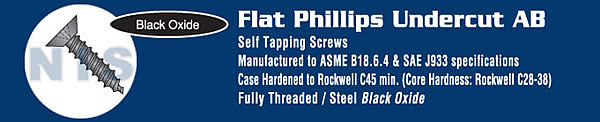 Phillips Flat Undercut Self Tapping Screw Type A B Fully Threaded Black Oxide