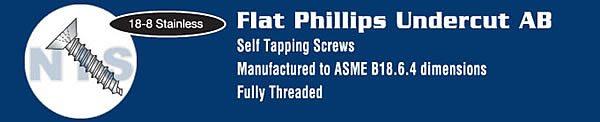 Phillips Flat Undercut Self Tapping Screw Type A B Fully Threaded 18 8 Stainless
