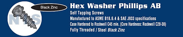 Phillips Indented Hex Washer Self Tap Screw Type AB Full Thread Black Zinc Bak