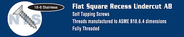 Square Flat Undercut Self Tapping Screw Type AB Full Thread 18 8 Stainless Steel
