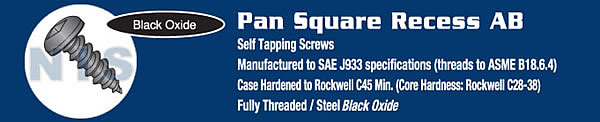 Square Pan Self Tapping Screw Type A B Fully Threaded Black Oxide and Oil