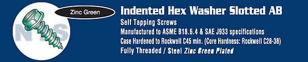 Slot Indented Hex Washer Self Tapping Screw Type A B Full Thread Zinc Bake Green