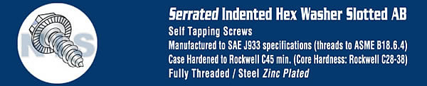 Slotted Indented Hex Washer Self Tapping Screw Type A B Serrated Fully Threaded Zinc