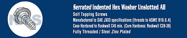 Unslotted Indented Hex Washer Self Tapping Screw Type A B Serrated Fully Threade