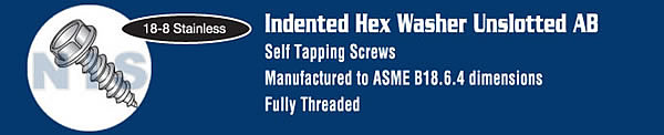 Unslotted Indent Hex Washer Self Tapping Screw Type A B Fully Thread 18 8 Stainle