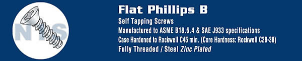 Phillips Flat Self Tapping Screw Type B Fully Threaded Zinc