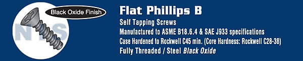 Phillips Flat Self Tapping Screw Type B Fully Threaded Black Oxide