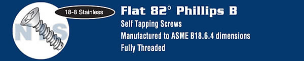 Phillips Flat Self Tapping Screw Type B Fully Threaded 18 8 Stainless Steel