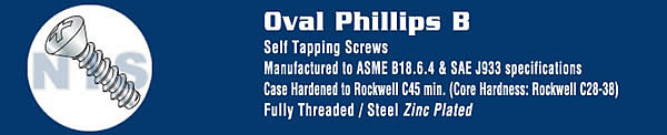 TYPE B - Phillips Oval Self Tapping Sheet Metal Screws