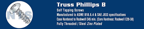 Phillips Truss Self Tapping Screw Type B Fully Threaded Zinc And Bake