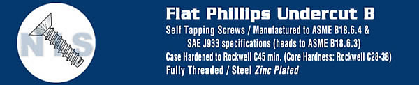 Phillips Flat Undercut Self Tapping Screw Type B Fully Threaded Zinc