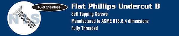 Phillips Flat Undercut Self Tapping Screw Type B Fully Threaded 18 8 Stainless