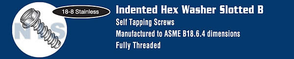 Slotted Indented Hex Washer Self Tapping Screw Type B Fully Thread 18 8 Stainles