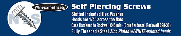 Slot Ind Hexwash 1/4 Across Flat Self Piercing Zinc & White Painted Heads