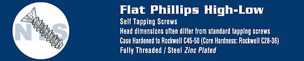 Phillips Flat High Low Screw Fully Threaded Zinc And Bake