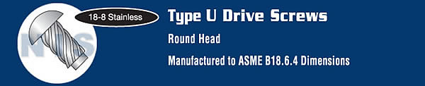 Round Head Type U Drive Screw 18 8 Stainless Steel