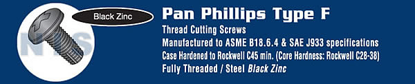 Phillips Pan Thread Cutting Screw Type F Fully Threaded Black Zinc and Bake