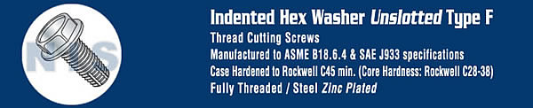Unslotted Indented Hex Washer Thread Cutting Screw Type F Fully Threaded Zinc An