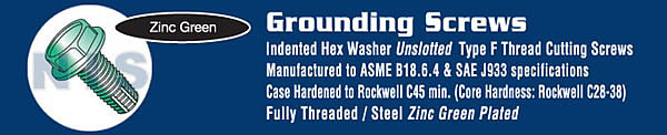 Unslot Indent Hex Washer Thread Cutting Screw Type F Full Thread Zinc Bake Green