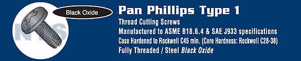 Phillips Pan Thread Cutting Screw Type 1 Fully Threaded Black Oxide