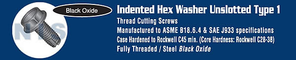 Unslotted Indented Hex Washer Thread Cutting Screw Type 1 Fully Threaded Black O