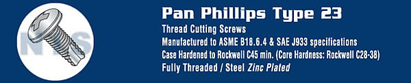 Phillips Pan Thread Cutting Screw Type 23 Fully Threaded Zinc