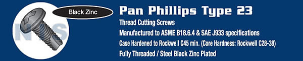 Phillips Pan Thread Cutting Screw Type 23 Fully Threaded Black Zinc and Bake