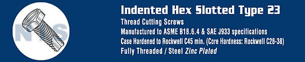 Slotted Indented Hex Thread Cutting Screw Type 23 Fully Threaded Zinc And Bake