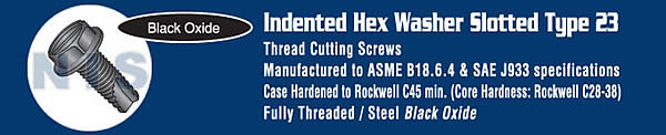 Slotted Indent Hex Washer Thread Cutting Screw Type 23 Full Thread Black Oxide