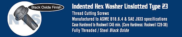 Unslotted Indented Hex Washer Thread Cutting Screw Type 23 Fully Threaded Black