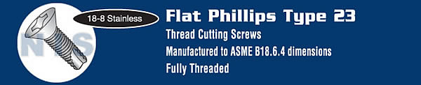 Phillips Flat Thread Cutting Screw Type 23 Fully Threaded 18 8 Stainless Steel