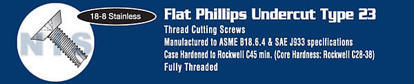 Phillips Flat Undercut Thread Cutting Screw Type 23 Fully Thrd 18 8 Stainless