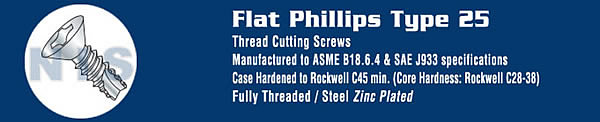 Phillips Flat Thread Cutting Screw Type 25 Fully Threaded Zinc And Bake