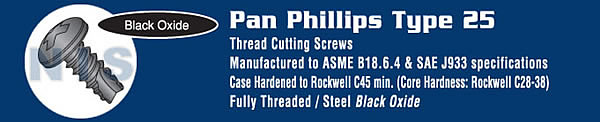 Phillips Pan Thread Cutting Screw Type 25 Fully Threaded Black Oxide and Oil