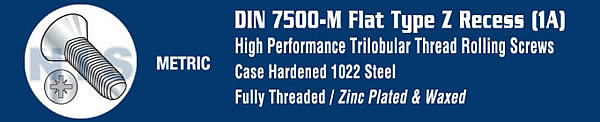 Din 7500 M Metric Type Z Flat Thread Rolling Screw Zinc