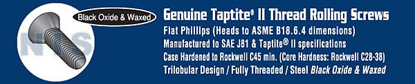 Phillips Flat Taptite Thread Rolling Screw Fully Threaded Black Oxide And Wax
