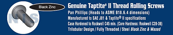 Phillips Pan Taptite Thread Rolling Screw Fully Threaded Black Zinc Bake Wax