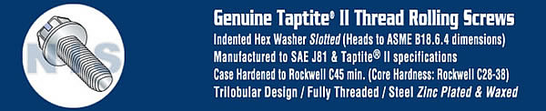 Slotted Indented Hex Washer Taptite Fully Threaded Zinc,Bake,Wax